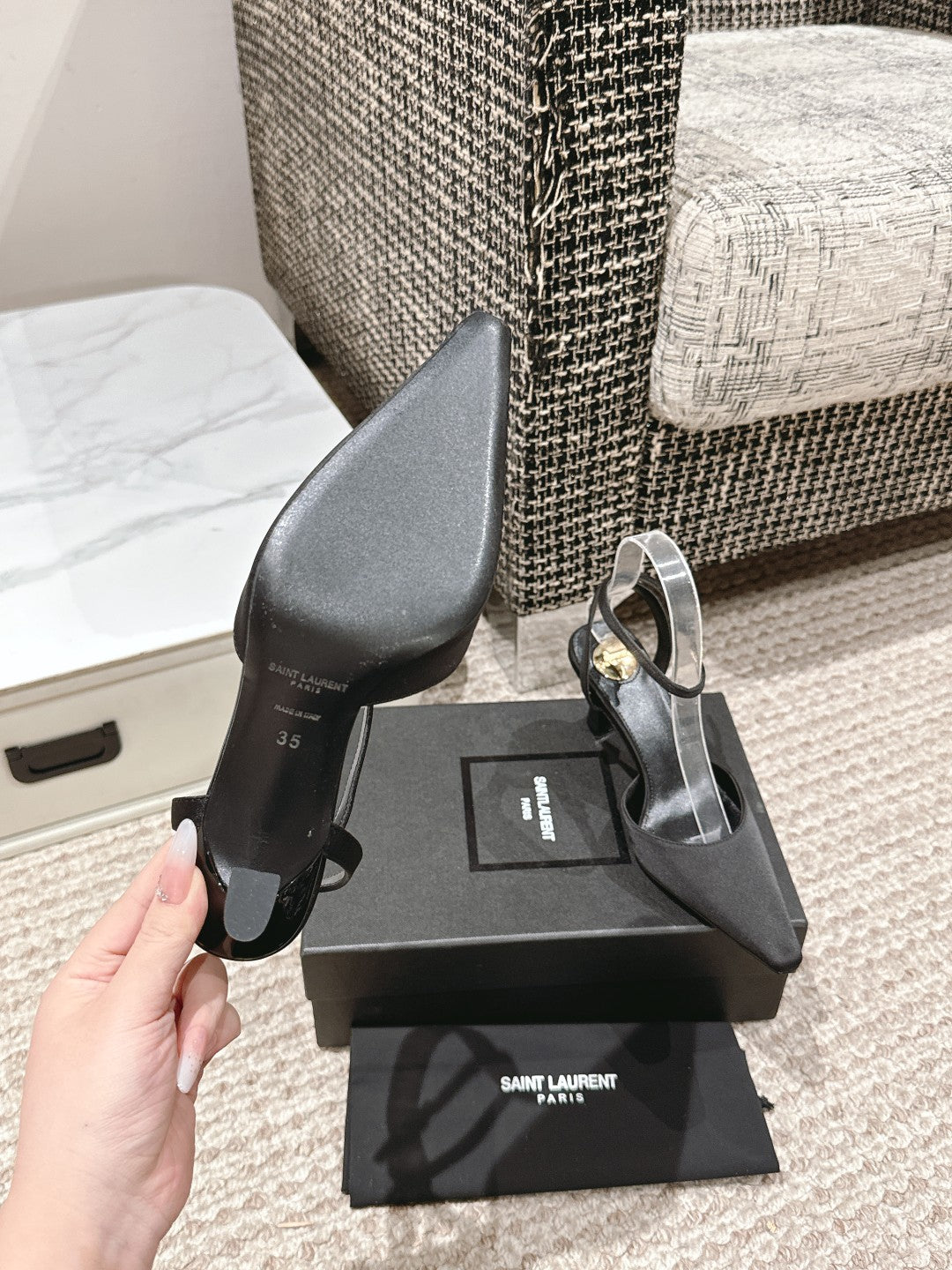 LOUIS VUITTON HIGH-HEELED SLINGBACKS SANDAL 7 CM IN BLACK SILK