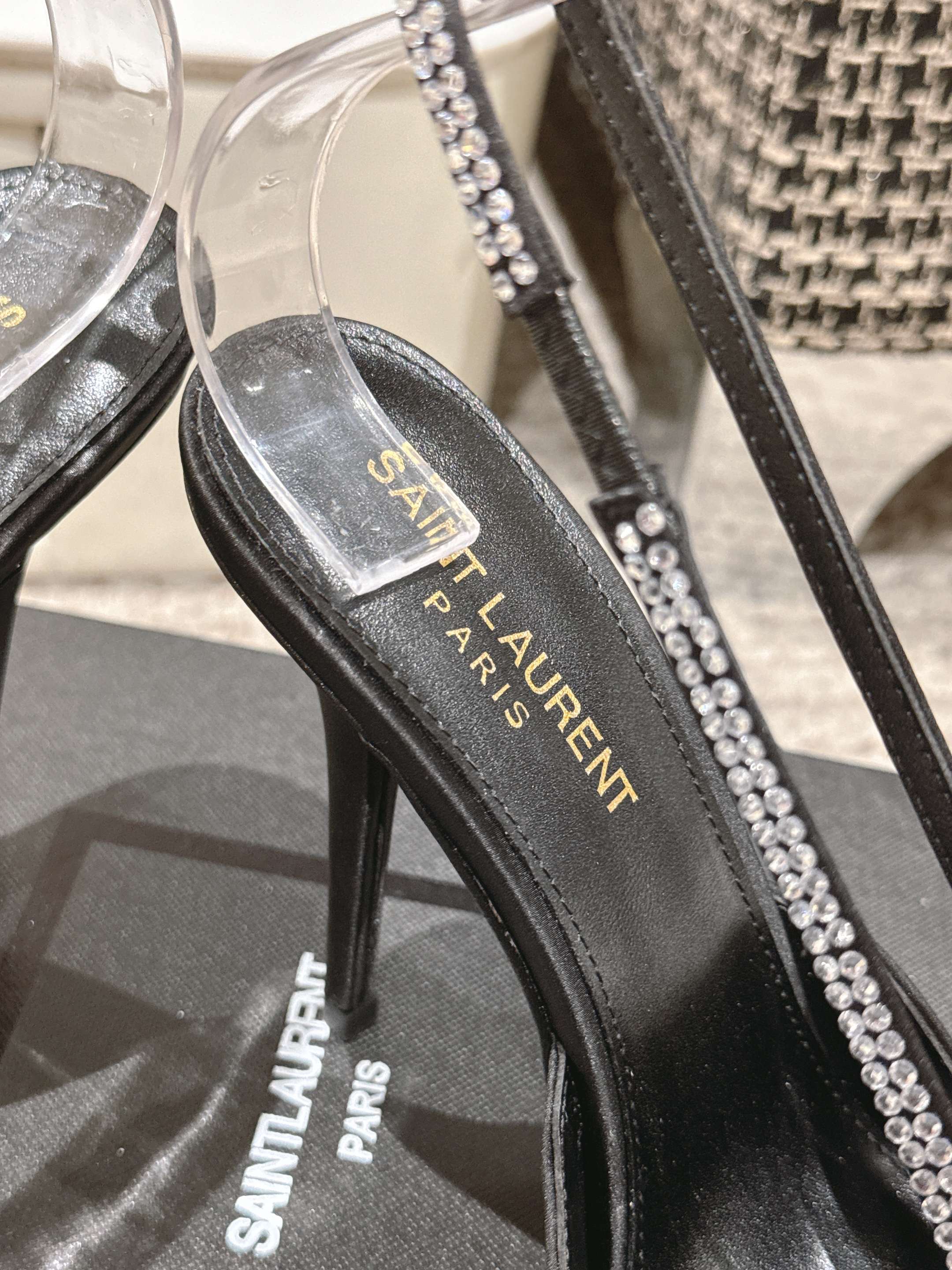 LOUIS VUITTON BARBARA 90 EMBELLISHED BLACK SATIN MULES WITH RHINSTONES