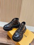 LOUIS VUITTON LV WOMEN CHELSEA BOOT IN BLACK MIX CHOCOLATE BROWN MONOGRAM CALFSKIN