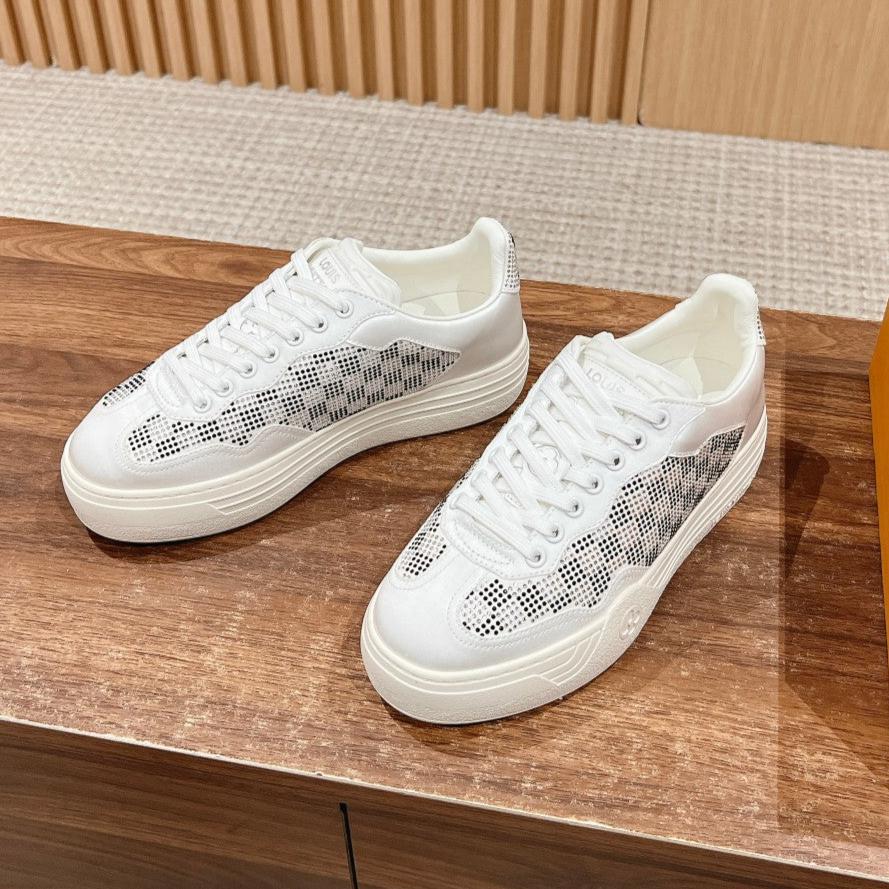 LOUIS VUITTON LV GROOVY SNEAKER IN WHITE DAMIER STRASS AND CALFSKIN