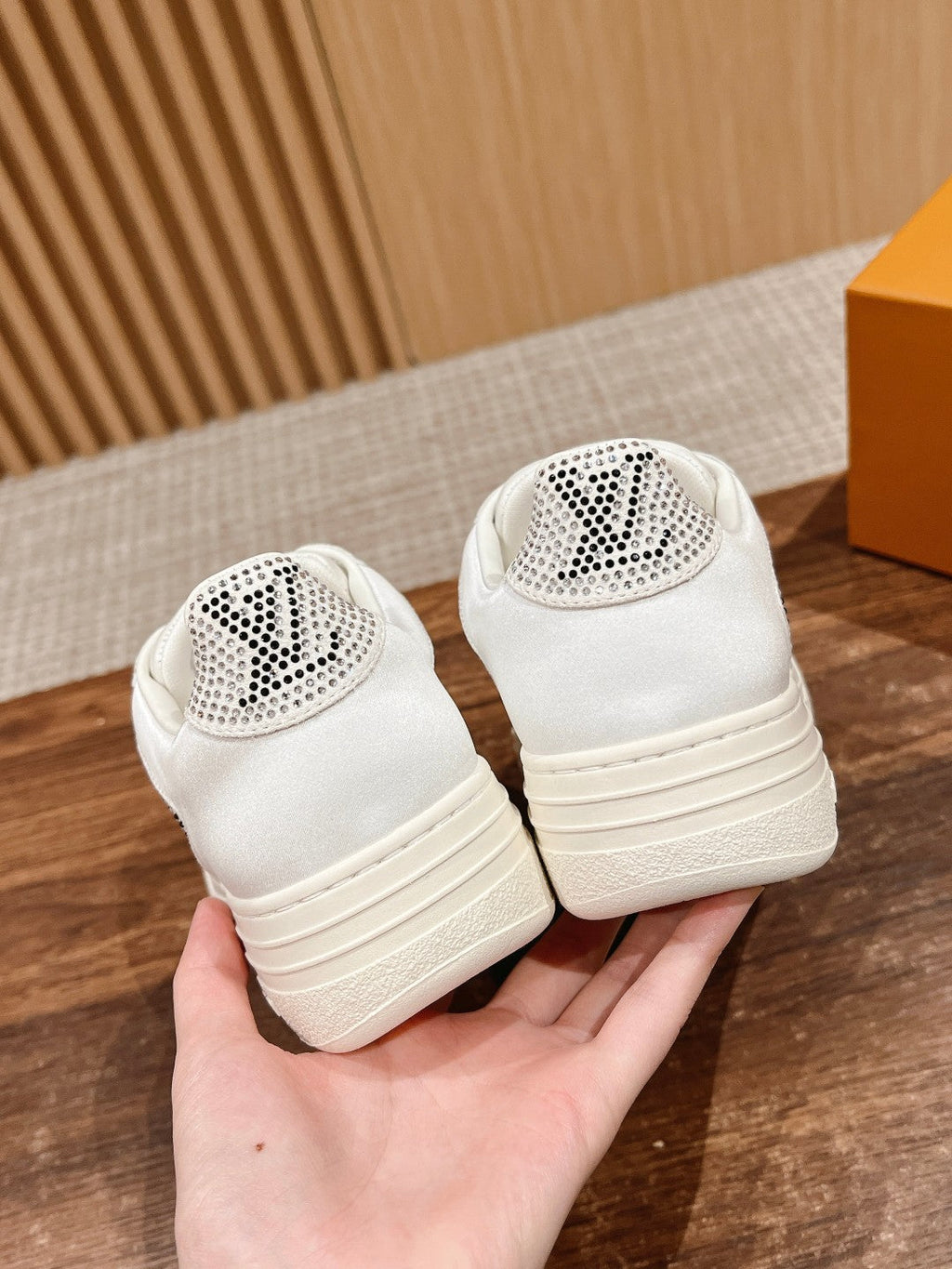 LOUIS VUITTON LV GROOVY SNEAKER IN WHITE DAMIER STRASS AND CALFSKIN