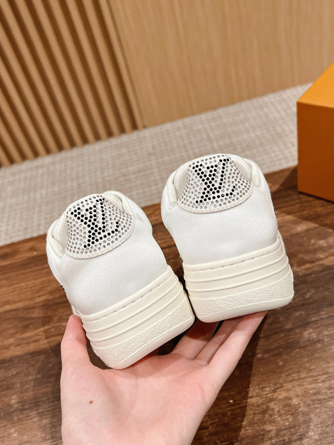 LOUIS VUITTON LV GROOVY SNEAKER IN WHITE DAMIER STRASS AND CALFSKIN