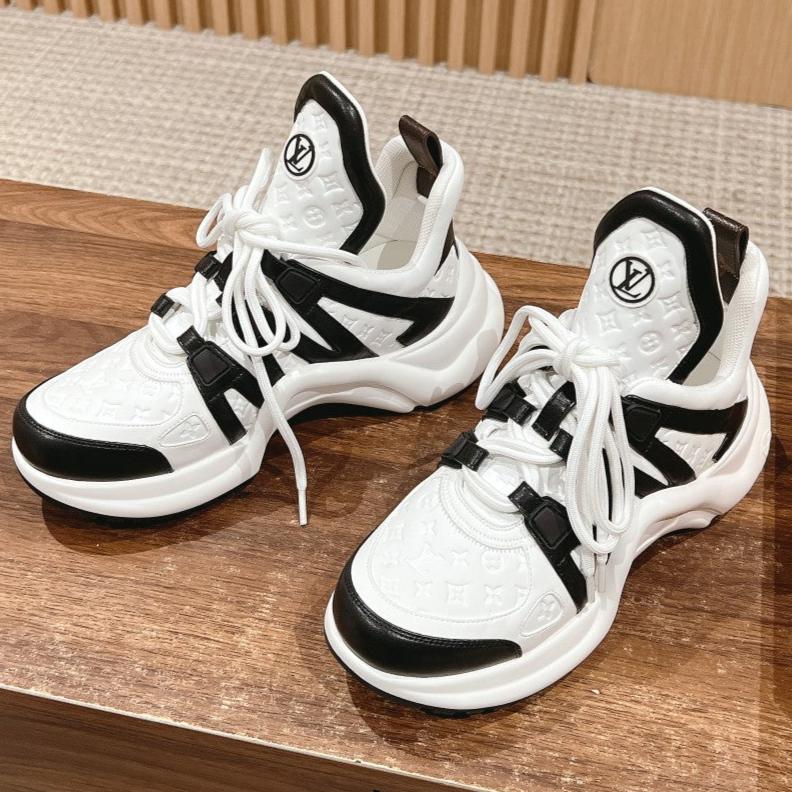 LOUIS VUITTON LV ARCHLIGHT SNEAKER IN WHITE MIX BLACK EMBOSSED CALFSKIN