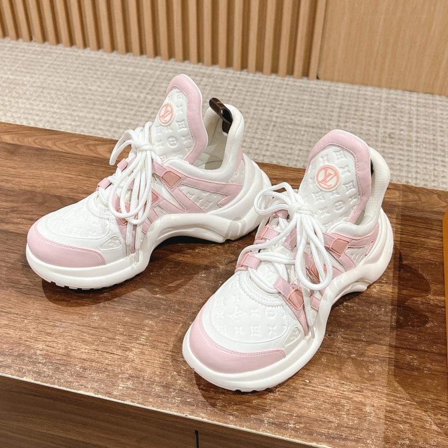LOUIS VUITTON LV ARCHLIGHT SNEAKER IN WHITE MIX BABY PINK EMBOSSED CALFSKIN