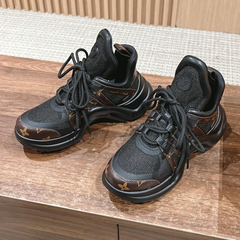 LOUIS VUITTON LV ARCHLIGHT SNEAKER IN BLACK CANVAS AND CHOCOLATE BROWN MONOGRAM CALFSKIN