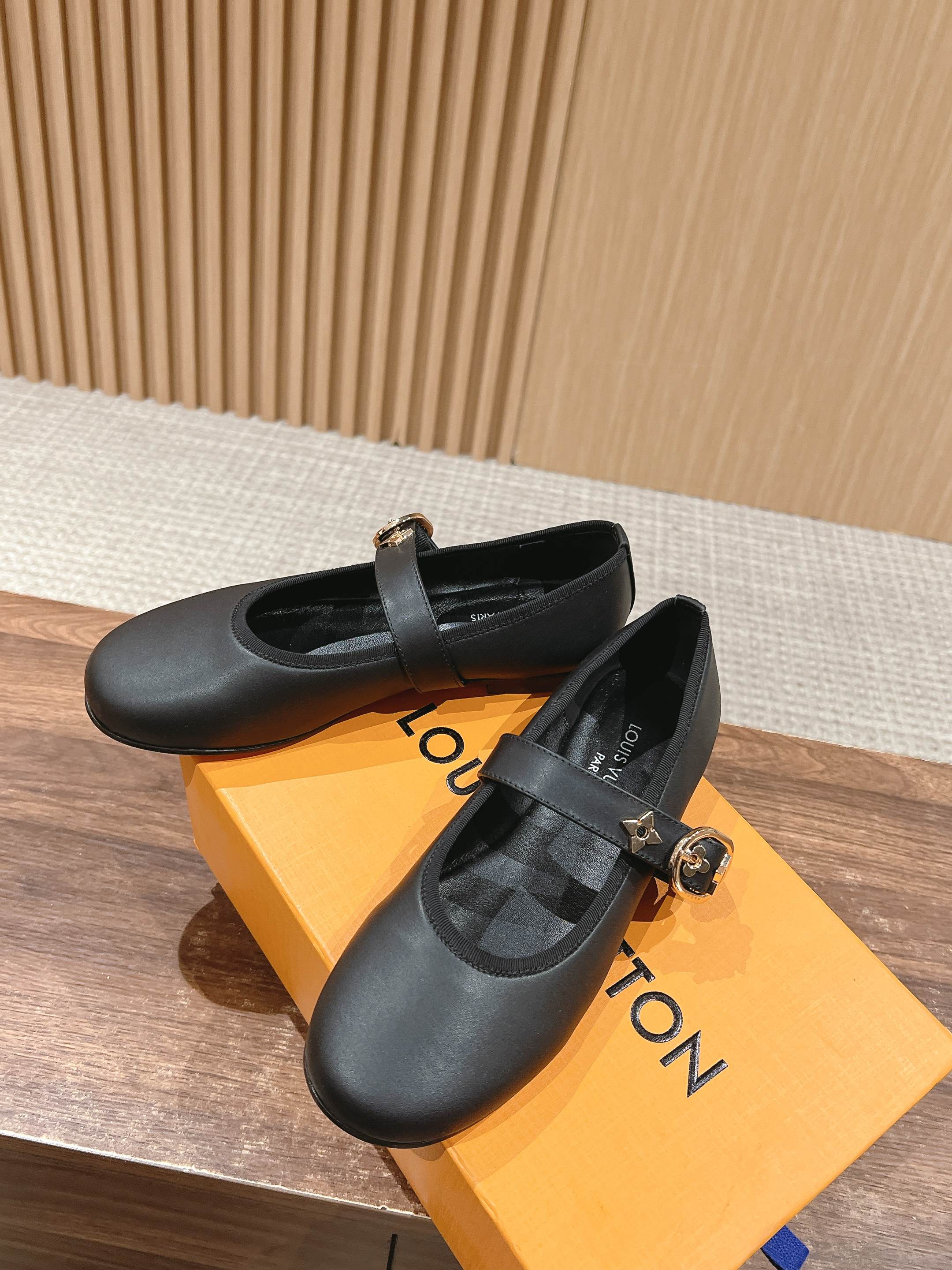 LOUIS VUITTON MARY JANE FLAT IN BLACK CALFSKIN 168943