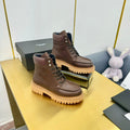 PRADA LACE-UP ANKLE BOOTS IN CHOCOLATE BROWN CALFSKIN