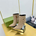 GUCCI SIGNORIA ANKLE BOOT IN TAN BEIGE MONOGRAM CANVAS