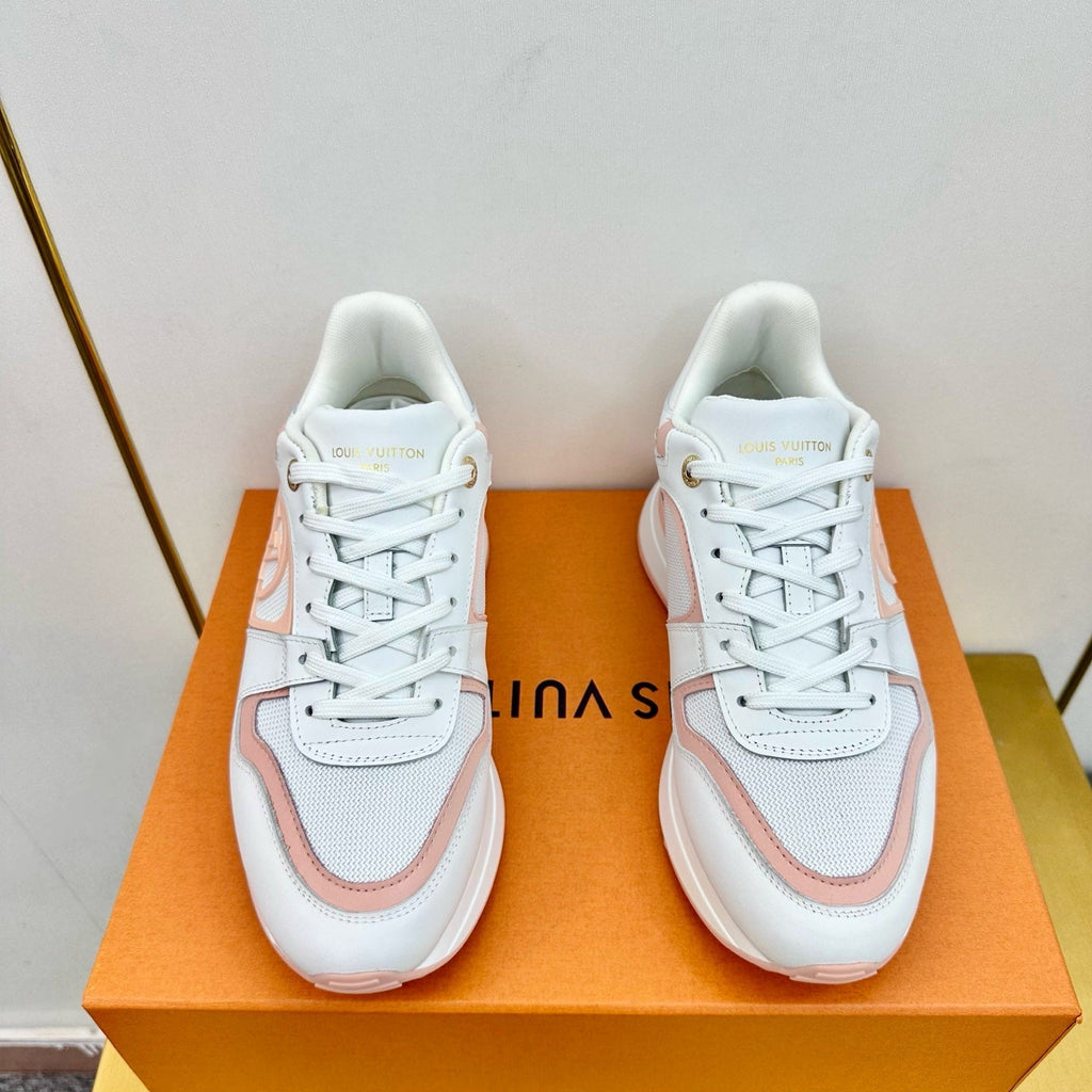 LOUIS VUITTON NEO RUN AWAY SNEAKER IN WHITE MIX PEACH PINK CALFSKIN