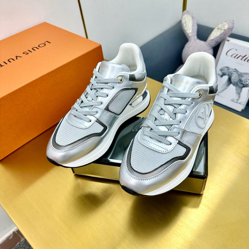 LOUIS VUITTON NEO RUN AWAY SNEAKER IN SILVER CALFSKIN