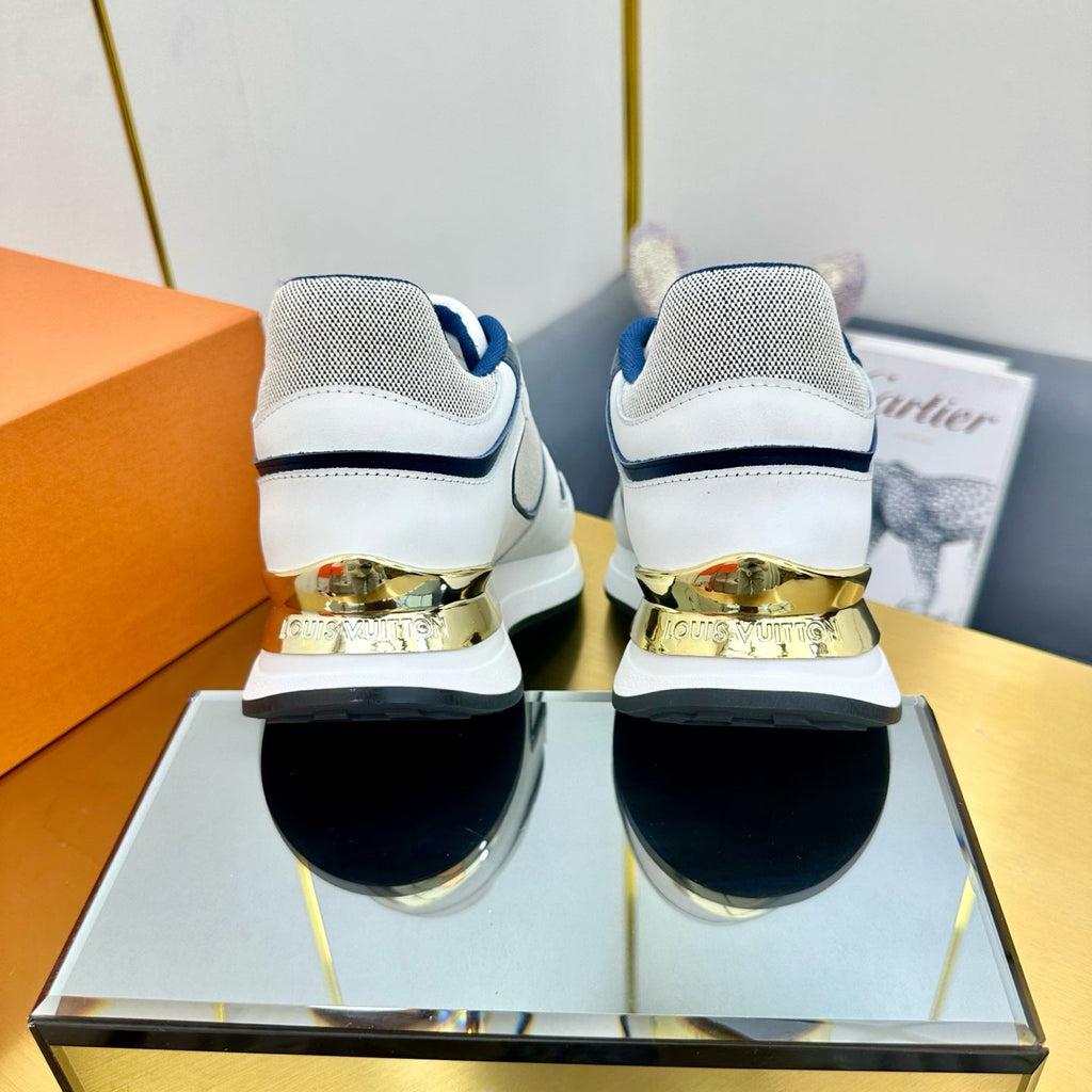 LOUIS VUITTON NEO RUN AWAY SNEAKER IN WHITE MIX NAVY BLUE CALFSKIN