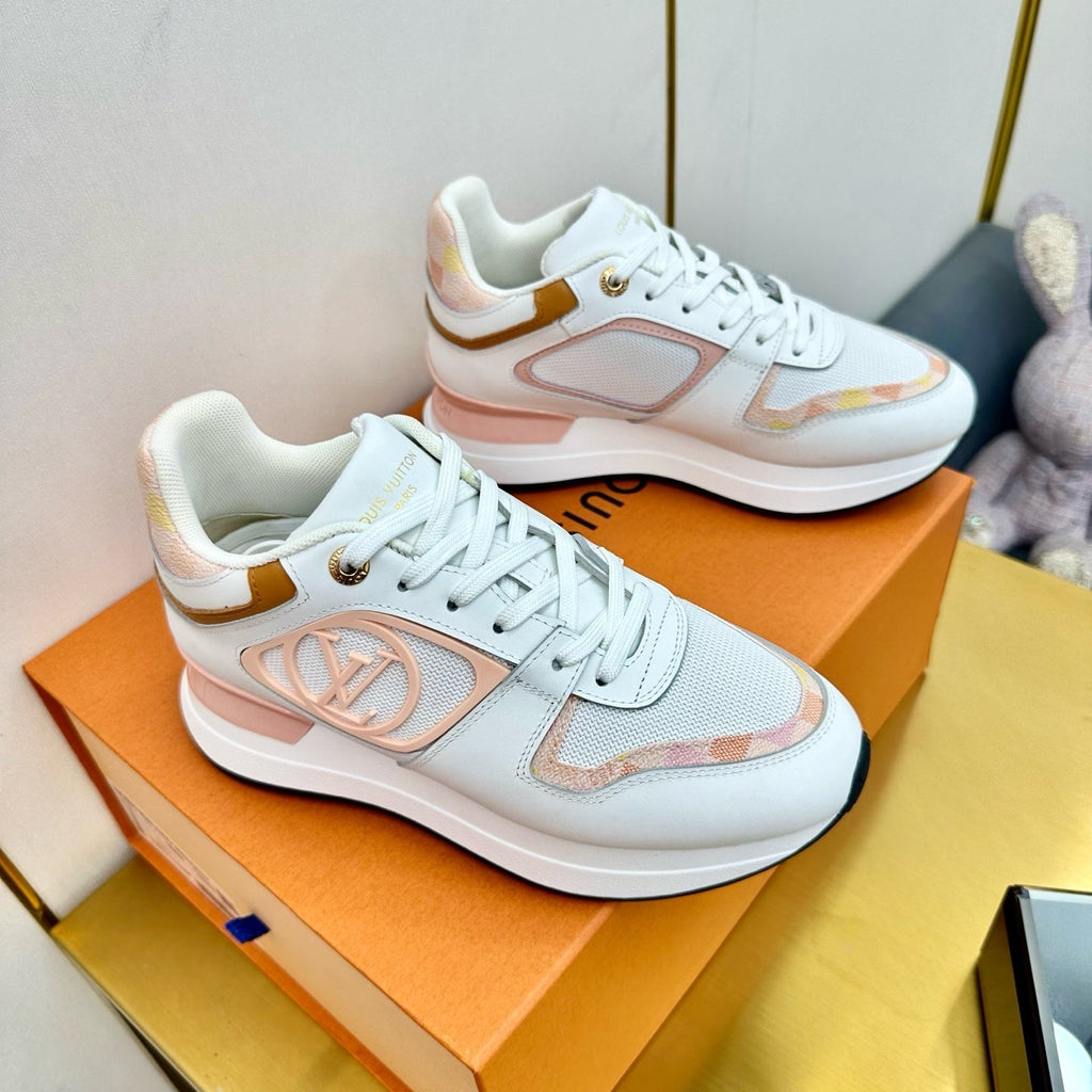 LOUIS VUITTON NEO RUN AWAY SNEAKER IN WHITE MIX PEACH PINK CALFSKIN
