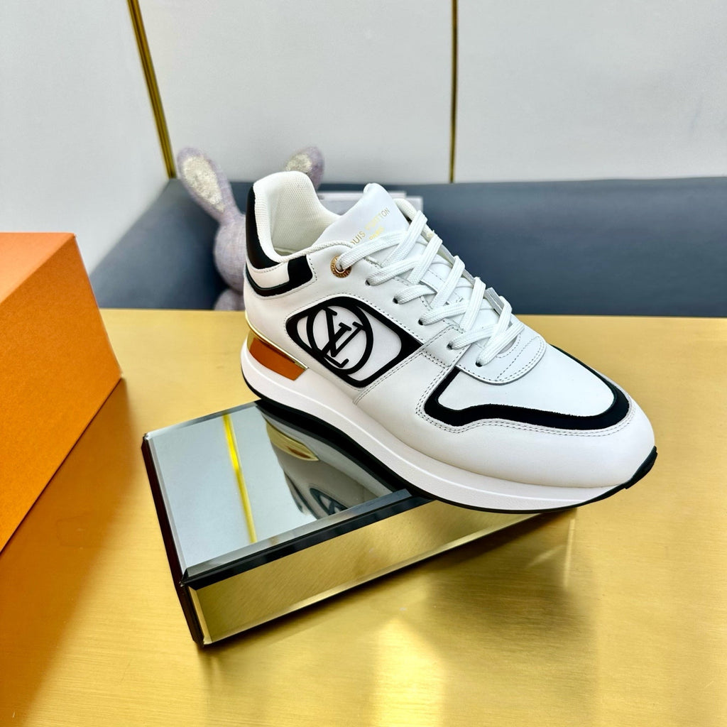 LOUIS VUITTON NEO RUN AWAY SNEAKER IN WHITE MIX BLACK CALFSKIN