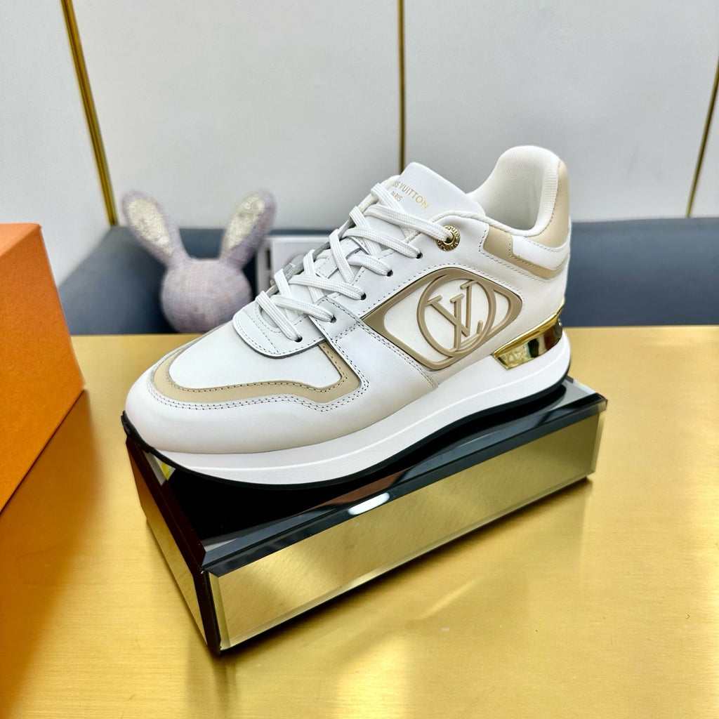 LOUIS VUITTON NEO RUN AWAY SNEAKER IN WHITE MIX GOLD CALFSKIN