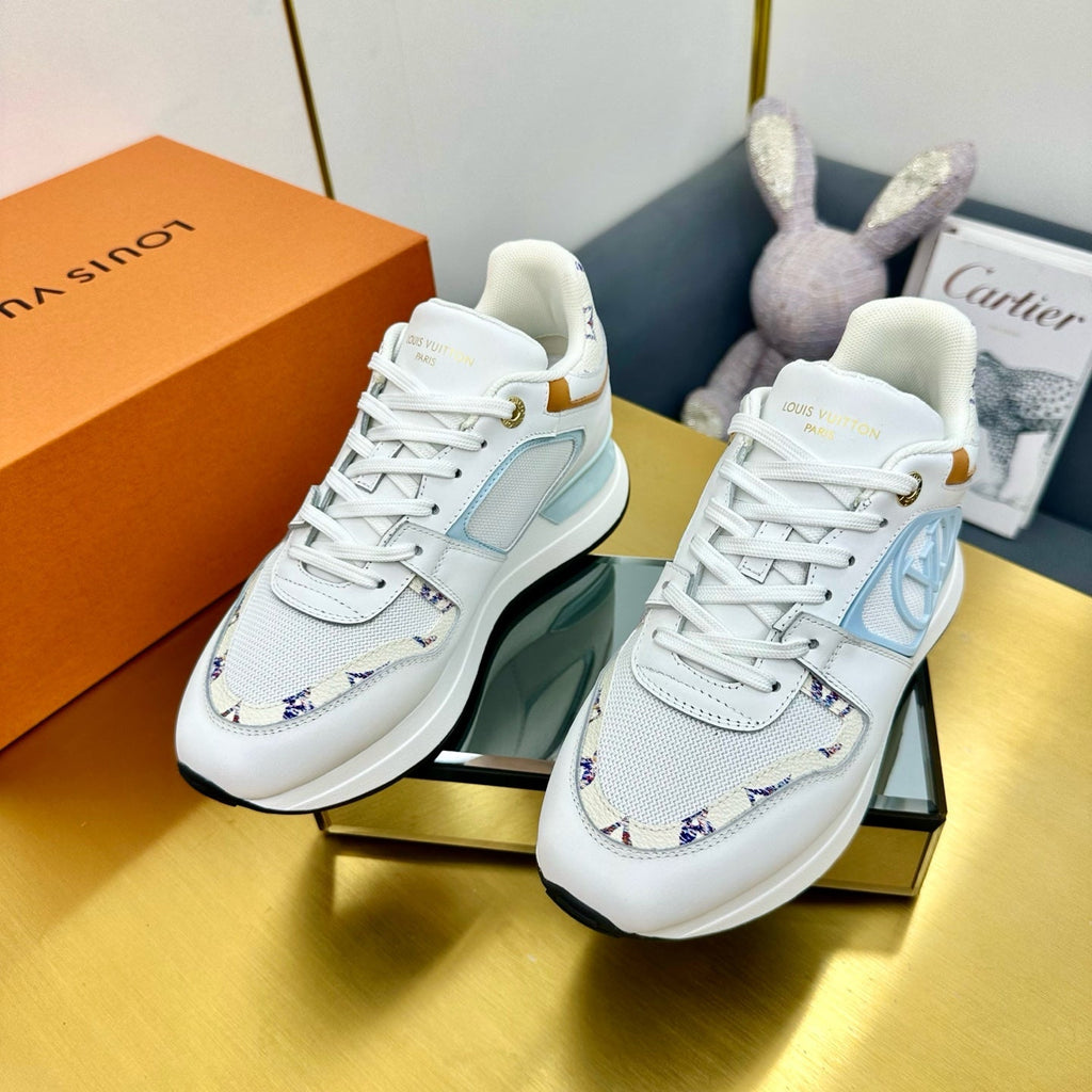 LOUIS VUITTON NEO RUN AWAY SNEAKER IN WHITE MIX SKY BLUE CALFSKIN
