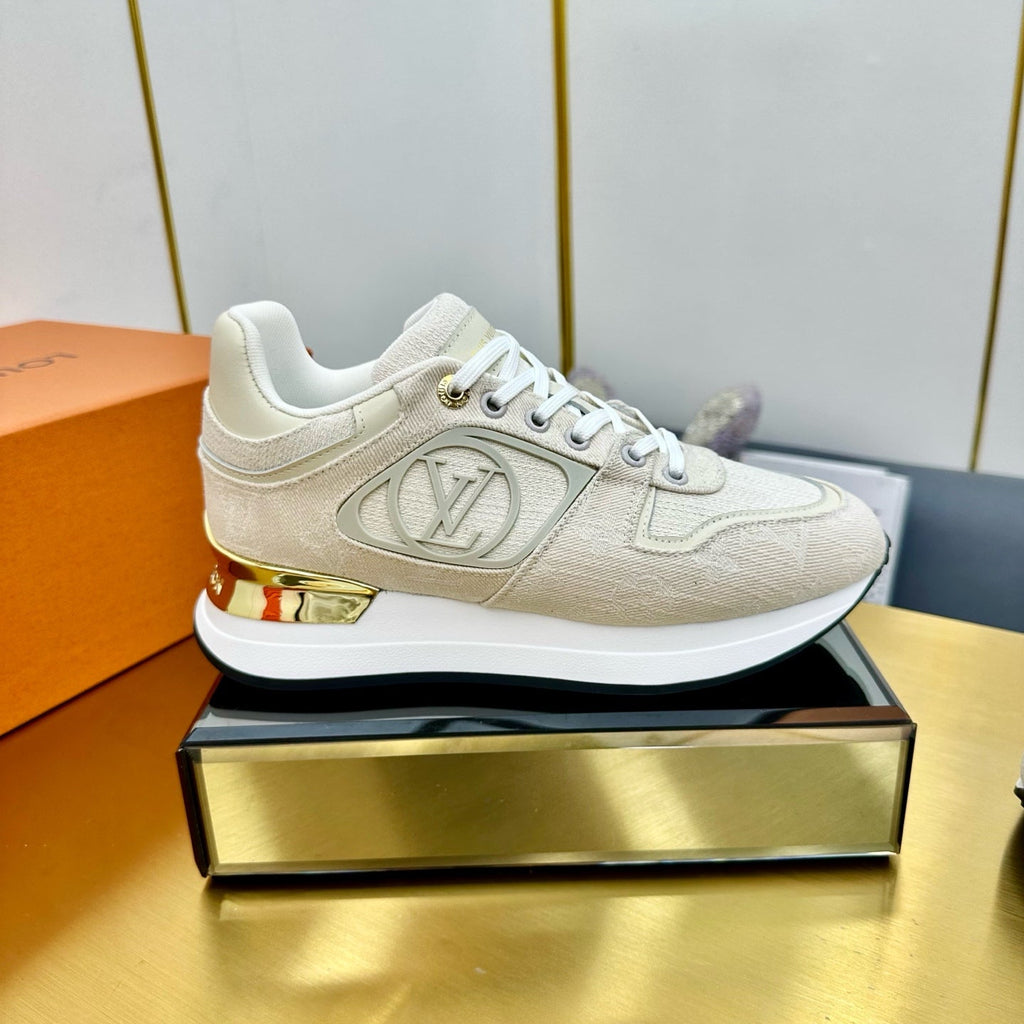 LOUIS VUITTON NEO RUN AWAY SNEAKER IN PASTEL GRAY FABRIC