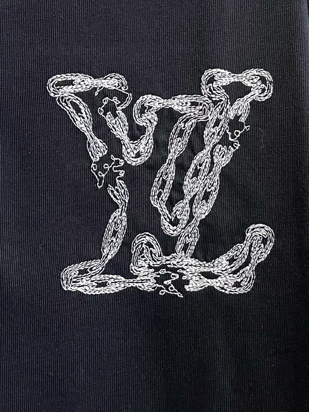 LOUIS VUITTON LV BLACK COTTON T-SHIRT EMBROIDERED LOGO 238862