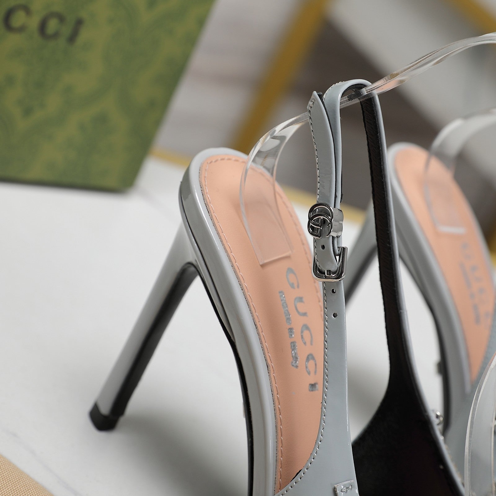 GUCCI CRYSTAL HIGH HEEL SANDAL CLOUD LAMBSKIN
