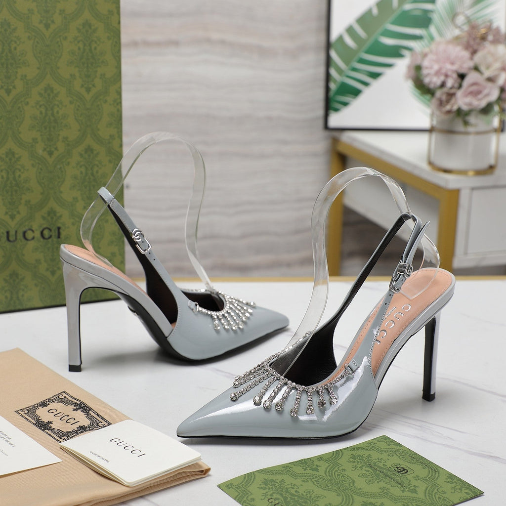 GUCCI CRYSTAL HIGH HEEL SANDAL CLOUD LAMBSKIN