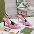 GUCCI CRYSTAL HIGH HEEL SANDAL BRIGHT PINK LAMBSKIN