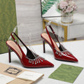 GUCCI CRYSTAL HIGH HEEL SANDAL SCARLET LAMBSKIN