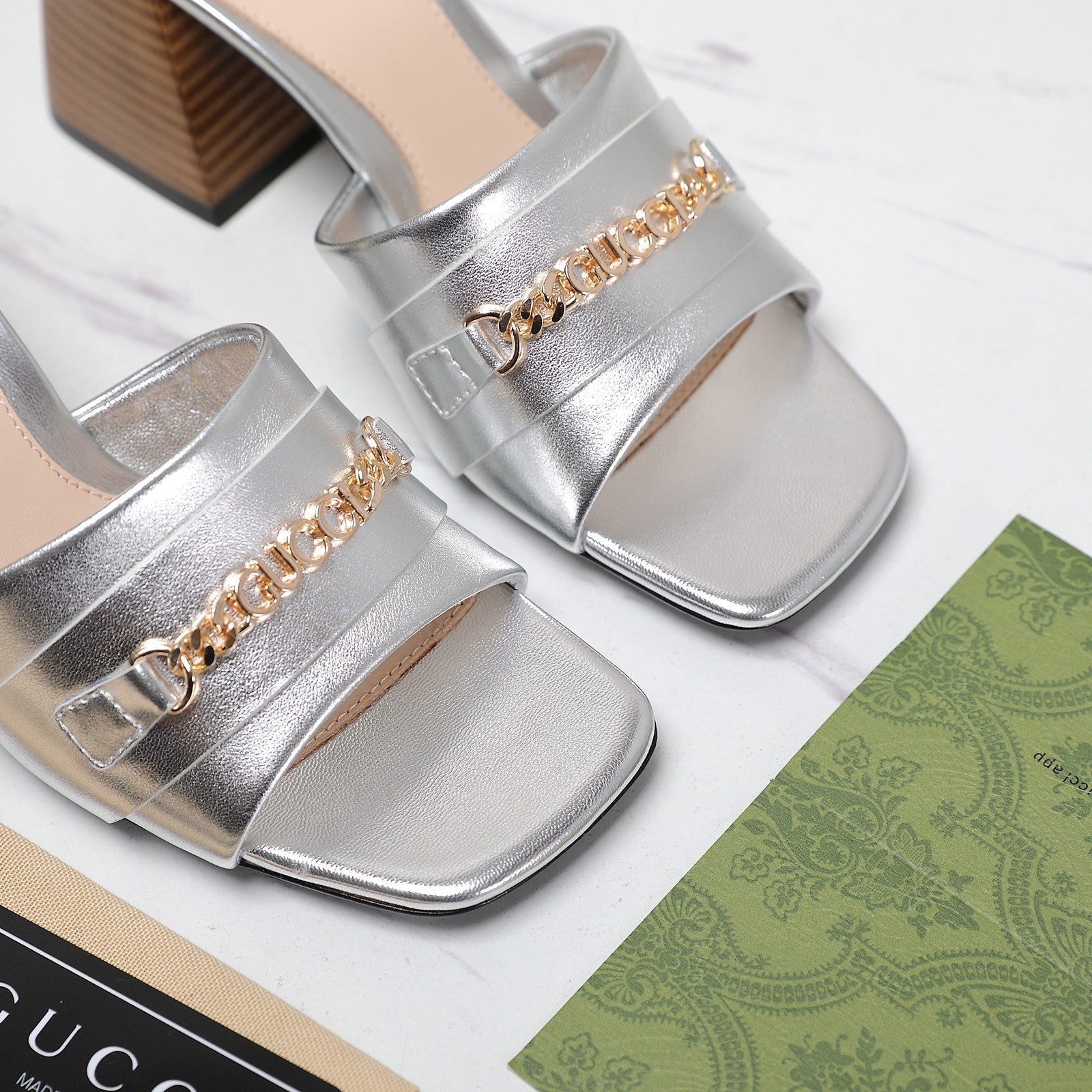 GUCCI High Heels Half Slippers Silver