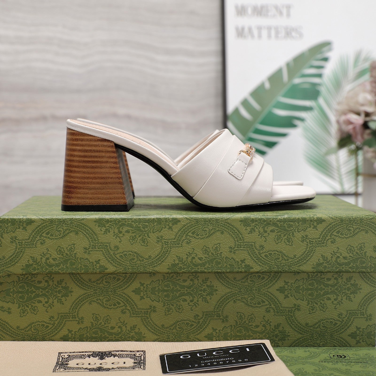 GUCCI High Heels Half Slippers White
