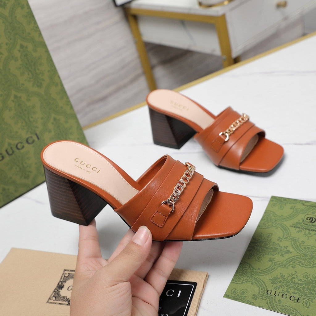 GUCCI High Heels Half Slippers Orange