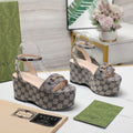 GUCCI Horsebit Wedges Sandals Light Grey