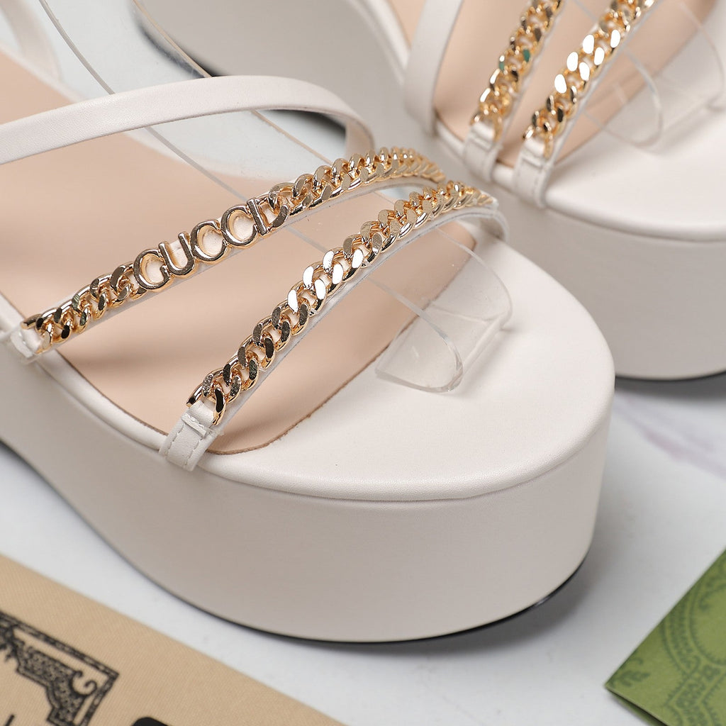 GUCCI WEDGE PLATFORM IN WHITE SHEEPSKIN
