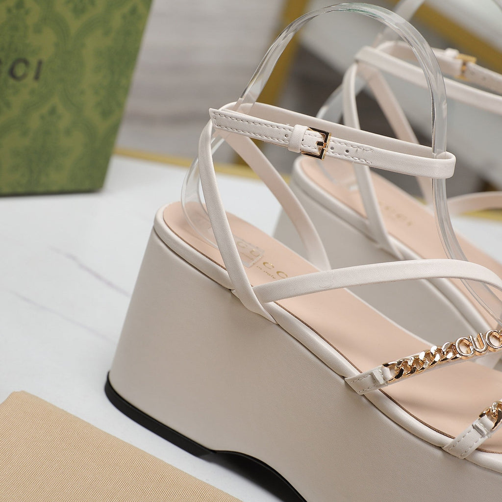 GUCCI WEDGE PLATFORM IN WHITE SHEEPSKIN