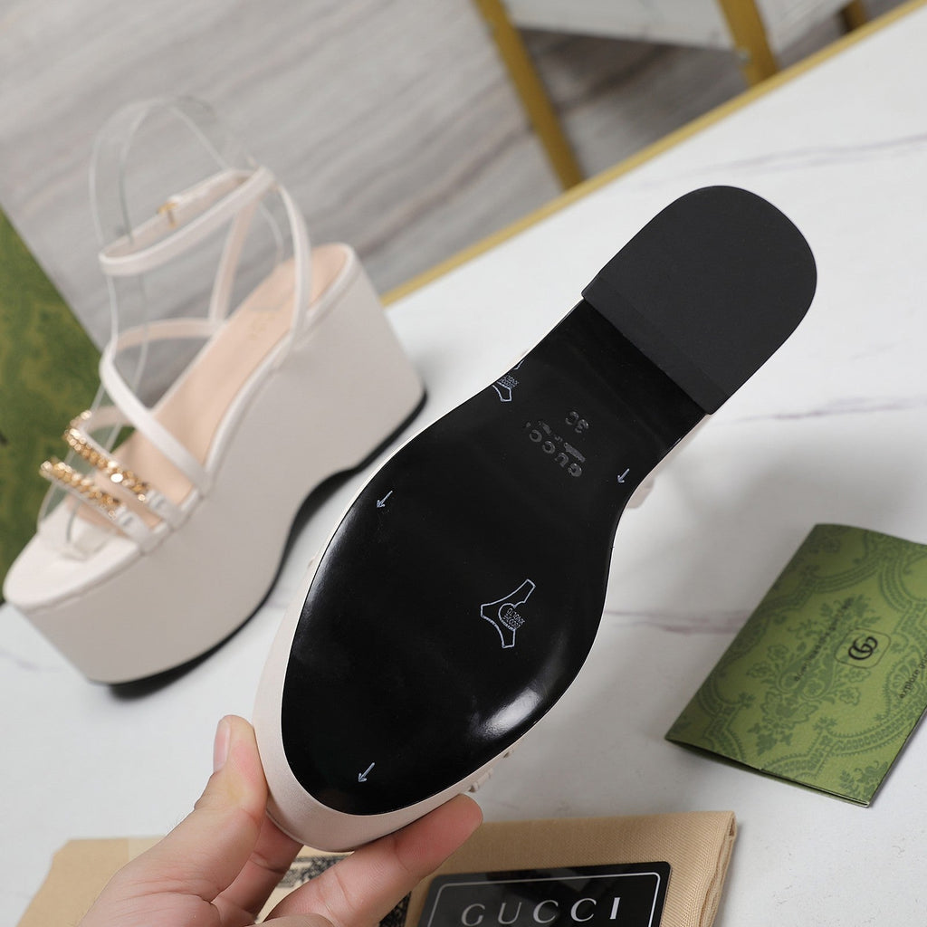 GUCCI WEDGE PLATFORM IN WHITE SHEEPSKIN