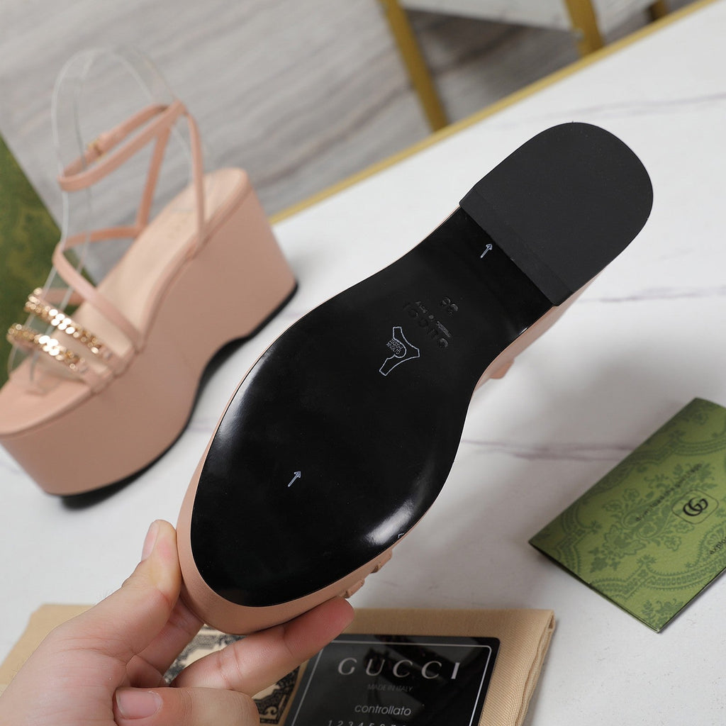 GUCCI WEDGE PLATFORM IN LIGHT PINK SHEEPSKIN