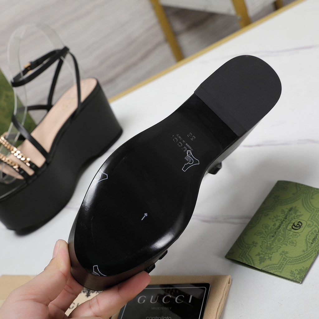 GUCCI WEDGE PLATFORM IN BLACK SHEEPSKIN