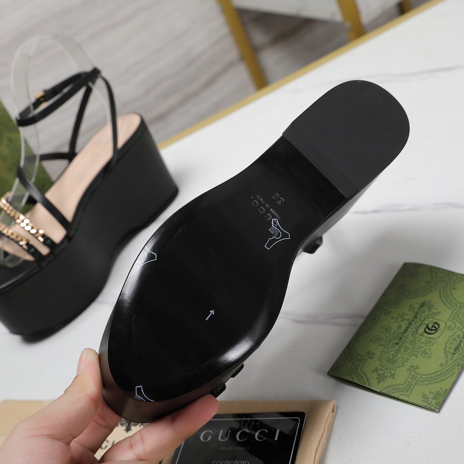 GUCCI WEDGE PLATFORM IN BLACK SHEEPSKIN