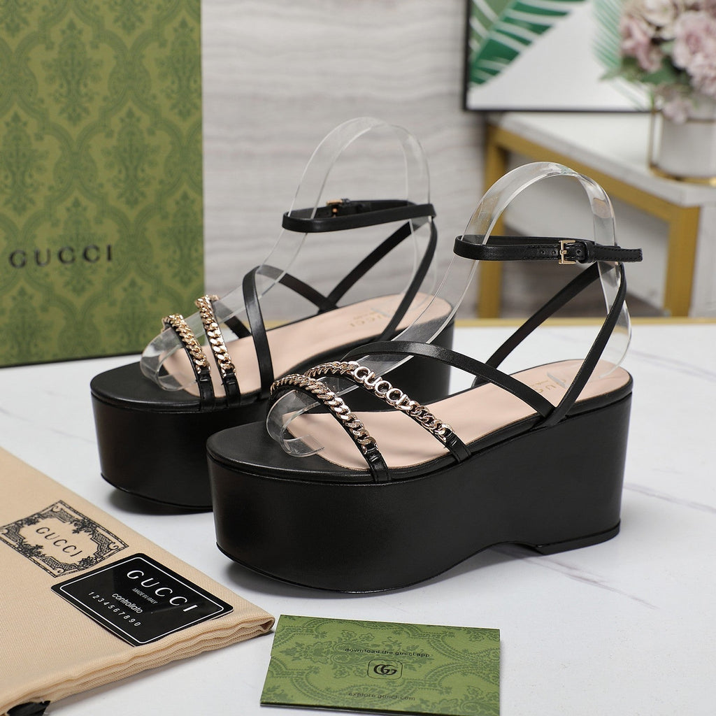 GUCCI WEDGE PLATFORM IN BLACK SHEEPSKIN