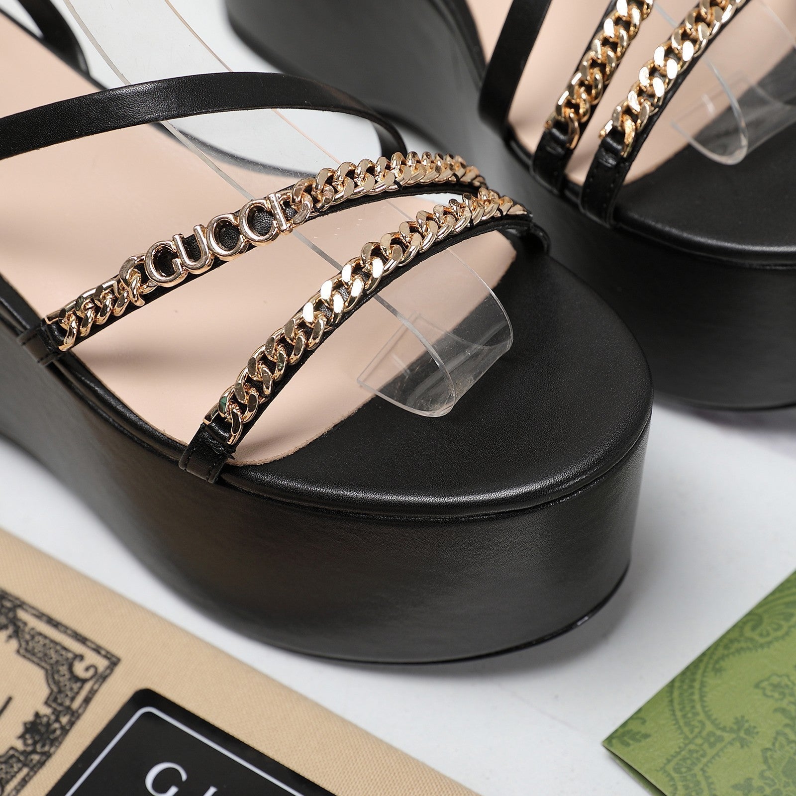 GUCCI WEDGE PLATFORM IN BLACK SHEEPSKIN