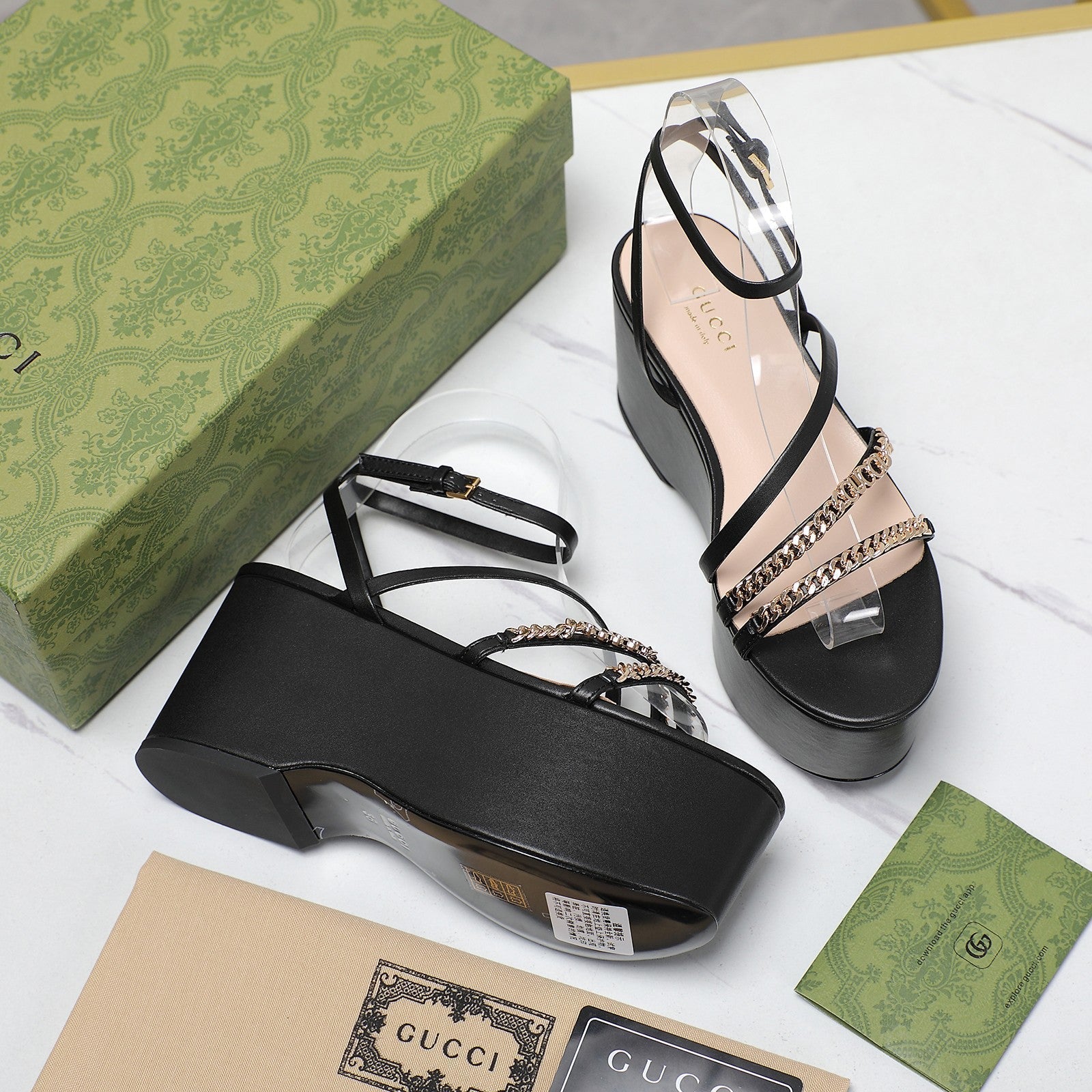 GUCCI WEDGE PLATFORM IN BLACK SHEEPSKIN