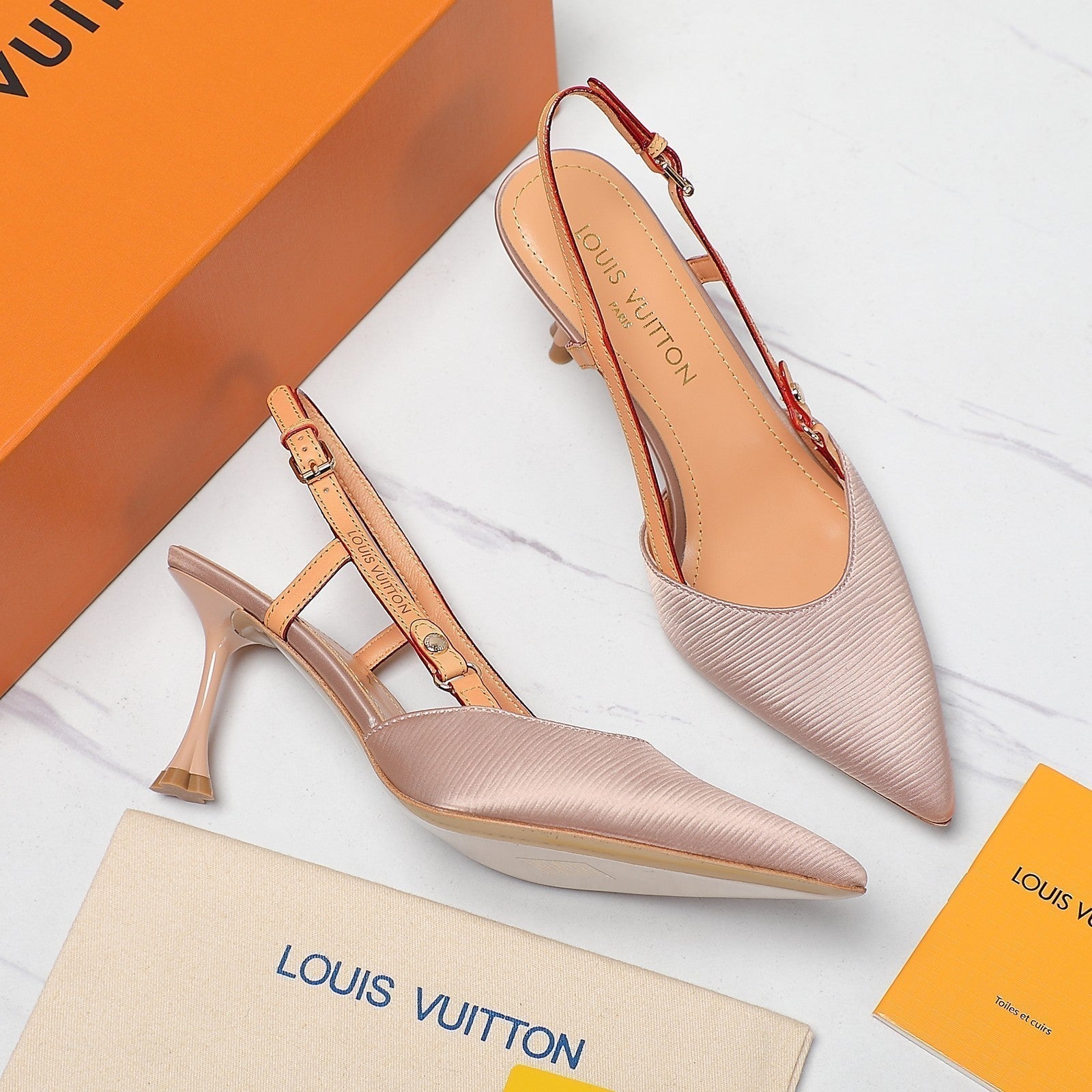 LOUIS VUITTON LV WOMEN BLOSSOM SLINGBACK PUMP IN NUDE BEIGE EMBROIDERED FABRIC