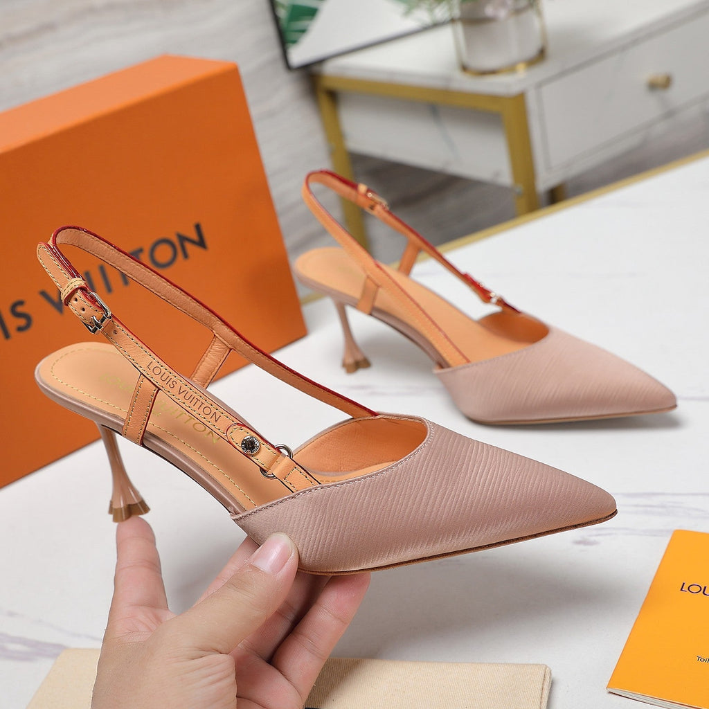 LOUIS VUITTON LV WOMEN BLOSSOM SLINGBACK PUMP IN NUDE BEIGE EMBROIDERED FABRIC