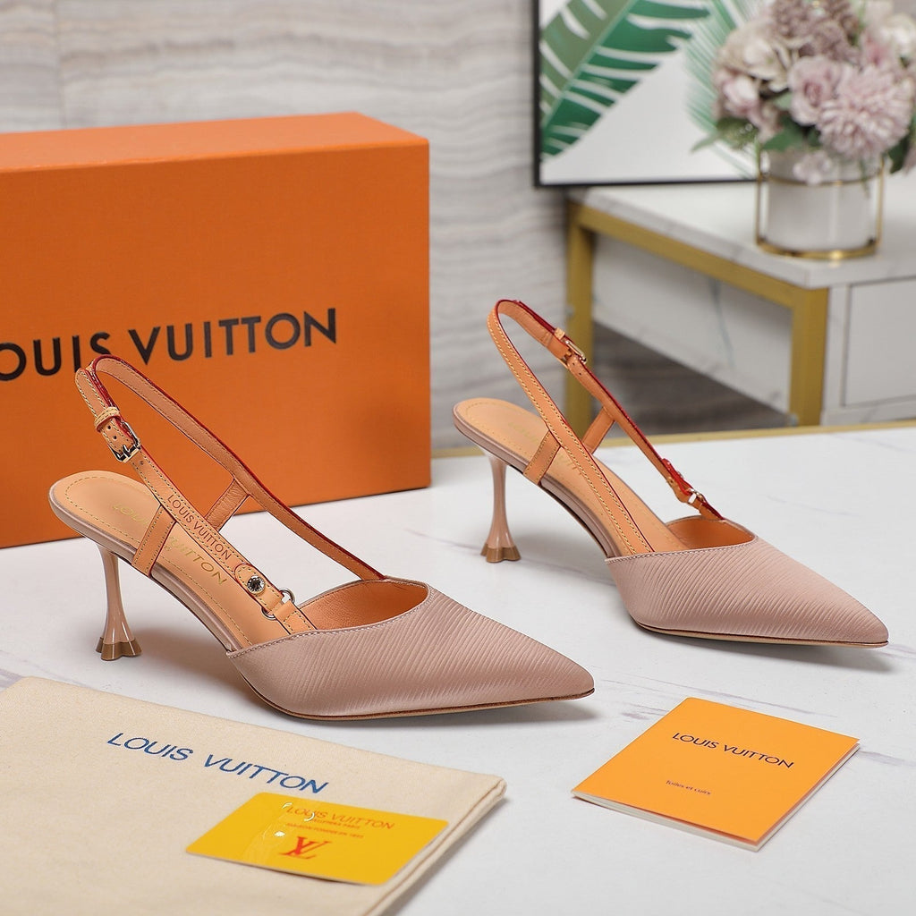 LOUIS VUITTON LV WOMEN BLOSSOM SLINGBACK PUMP IN NUDE BEIGE EMBROIDERED FABRIC