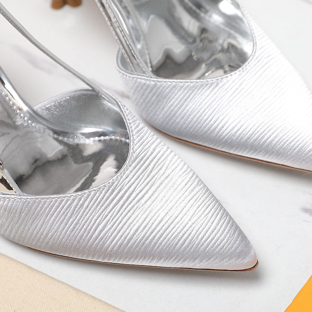 LOUIS VUITTON LV WOMEN BLOSSOM SLINGBACK PUMP IN SILVER EMBROIDERED FABRIC