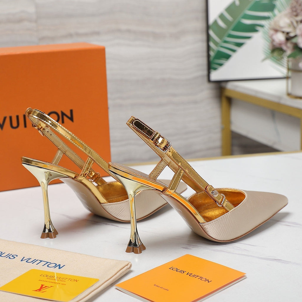 LOUIS VUITTON LV WOMEN BLOSSOM SLINGBACK PUMP IN GOLDEN EMBROIDERED FABRIC