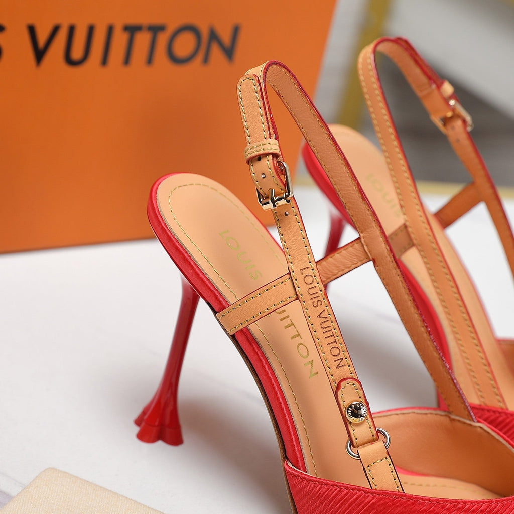 LOUIS VUITTON LV WOMEN BLOSSOM SLINGBACK PUMP IN CHERRY RED EMBROIDERED FABRIC