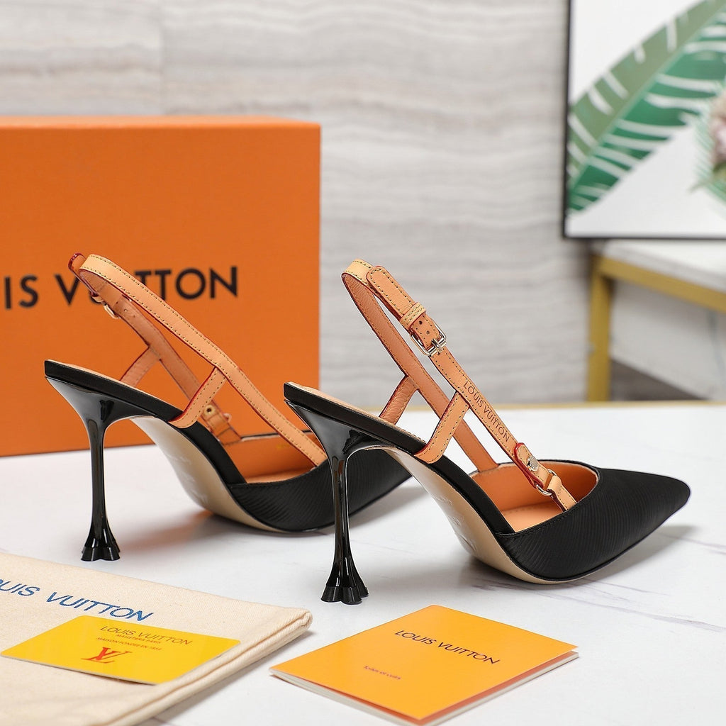 LOUIS VUITTON LV WOMEN BLOSSOM SLINGBACK PUMP IN BLACK EMBROIDERED FABRIC