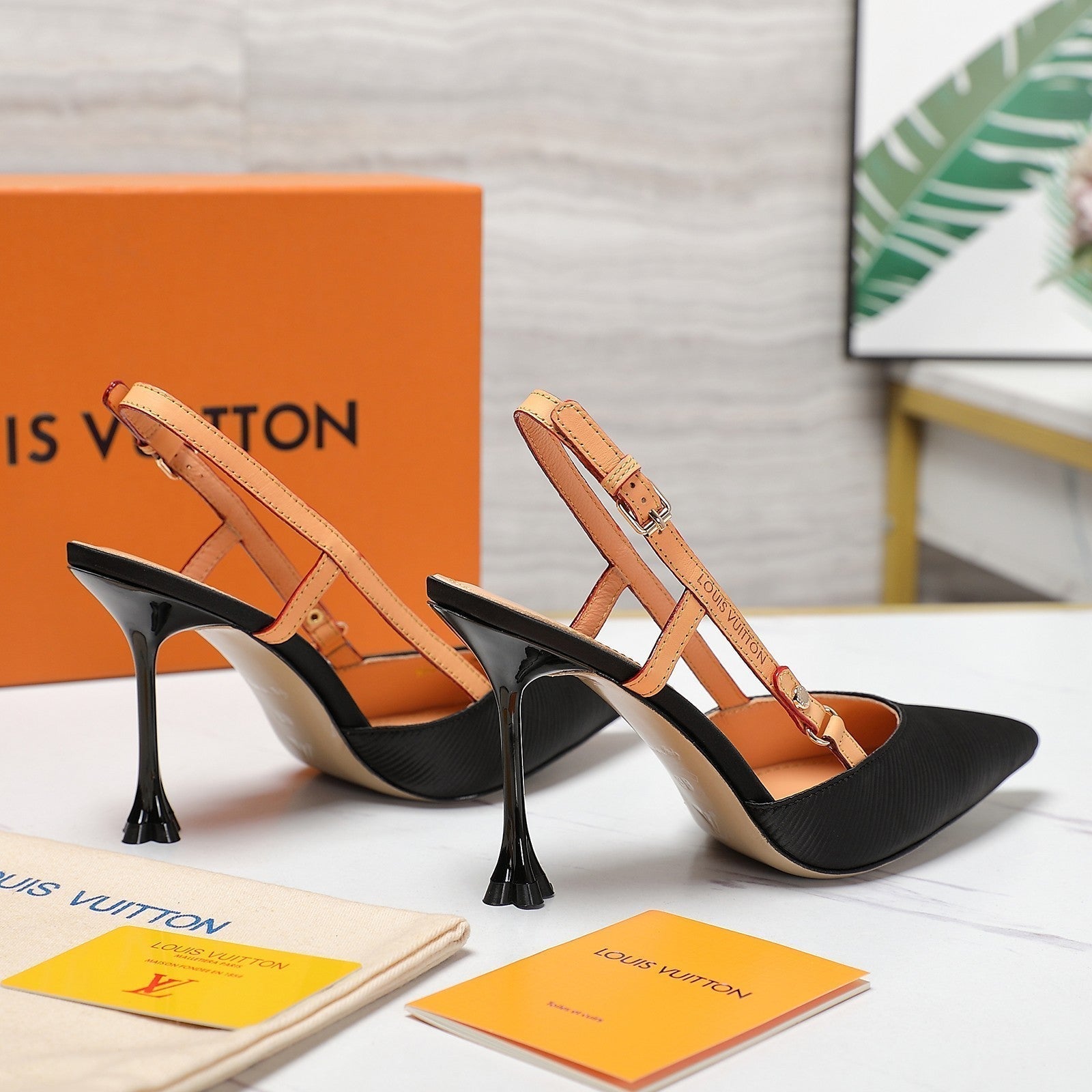 LOUIS VUITTON LV WOMEN BLOSSOM SLINGBACK PUMP IN BLACK EMBROIDERED FABRIC