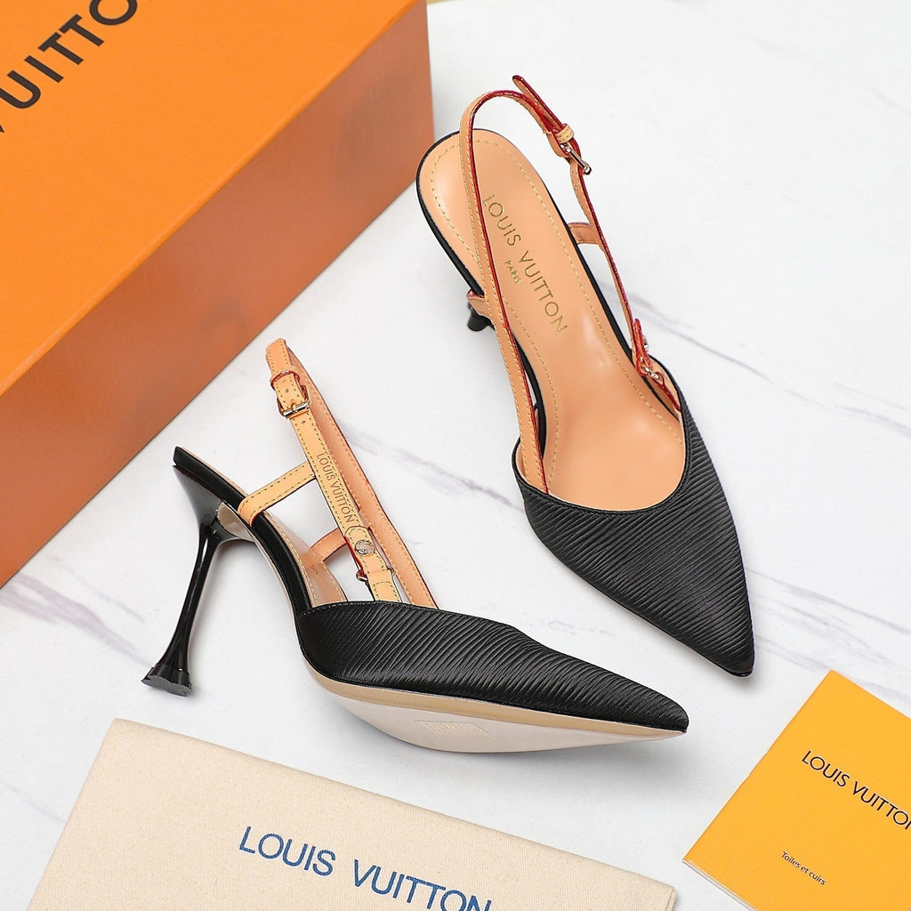 LOUIS VUITTON LV WOMEN BLOSSOM SLINGBACK PUMP IN BLACK EMBROIDERED FABRIC