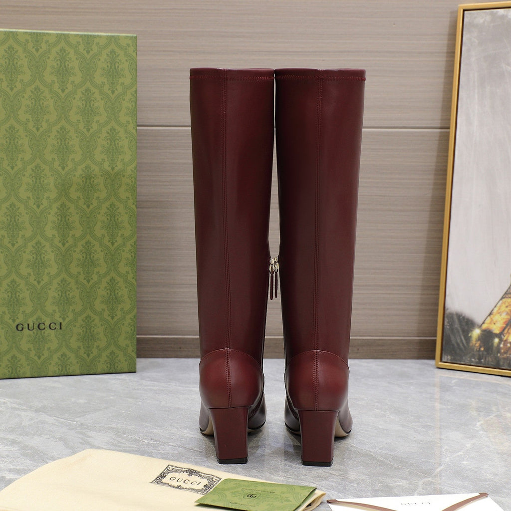 GUCCI HORSEBIT KNEE HIGH BOOTS IN SANGRIA RED SHEEPSKIN