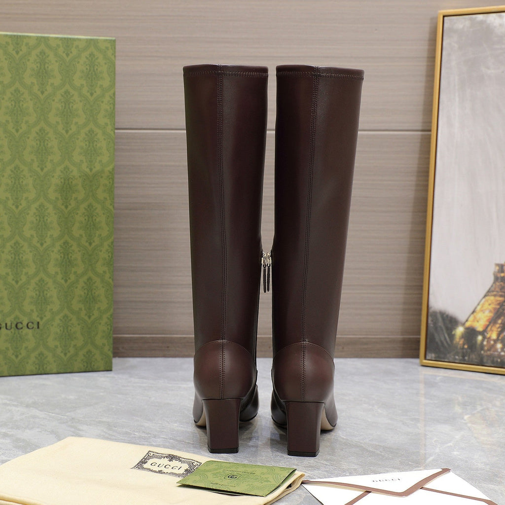 GUCCI HORSEBIT KNEE HIGH BOOTS IN DARK BROWN SHEEPSKIN