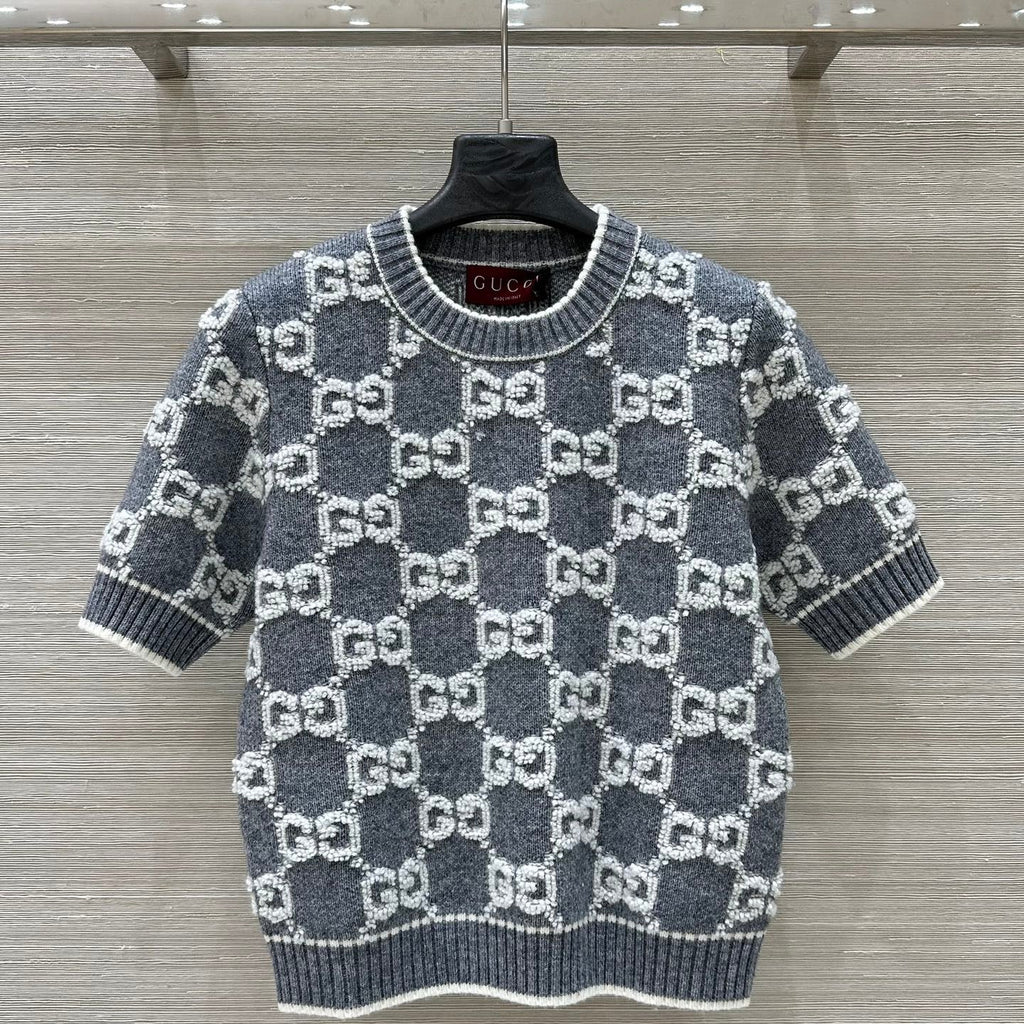 GUCCI Gucci Knit Sweater Gray White Wool